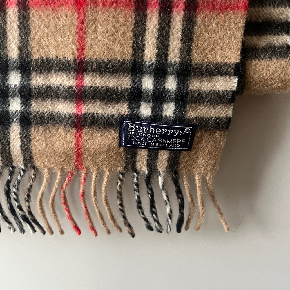 Vintage Burberry Nova Check Tan Checkered 100% Cashmere Scarf Made in England - Picture 3 of 5
